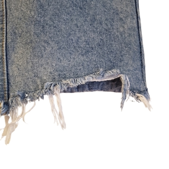 Dahli Button Front Distressed Raw Hem Denim Y2K Mini Skirt - Picture 4 of 8